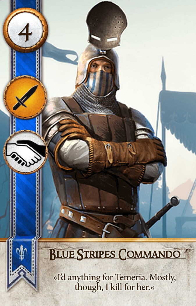 Blue Stripes Commando Gwent card from The Witcher 3