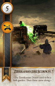Zerrikanian Fire Scorpion Gwent card from The Witcher 3